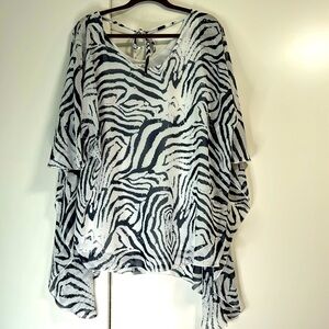 Simply Noelle Wild at Heart Black & White Kimono Blouse Size L/XL Zebra Pattern